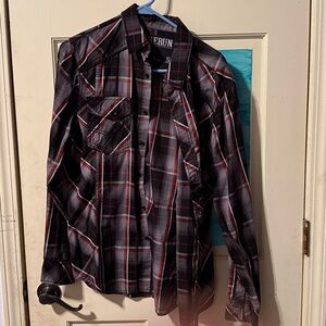 Burnside Men's Black and Red Plaid Casual Button Down Shirt